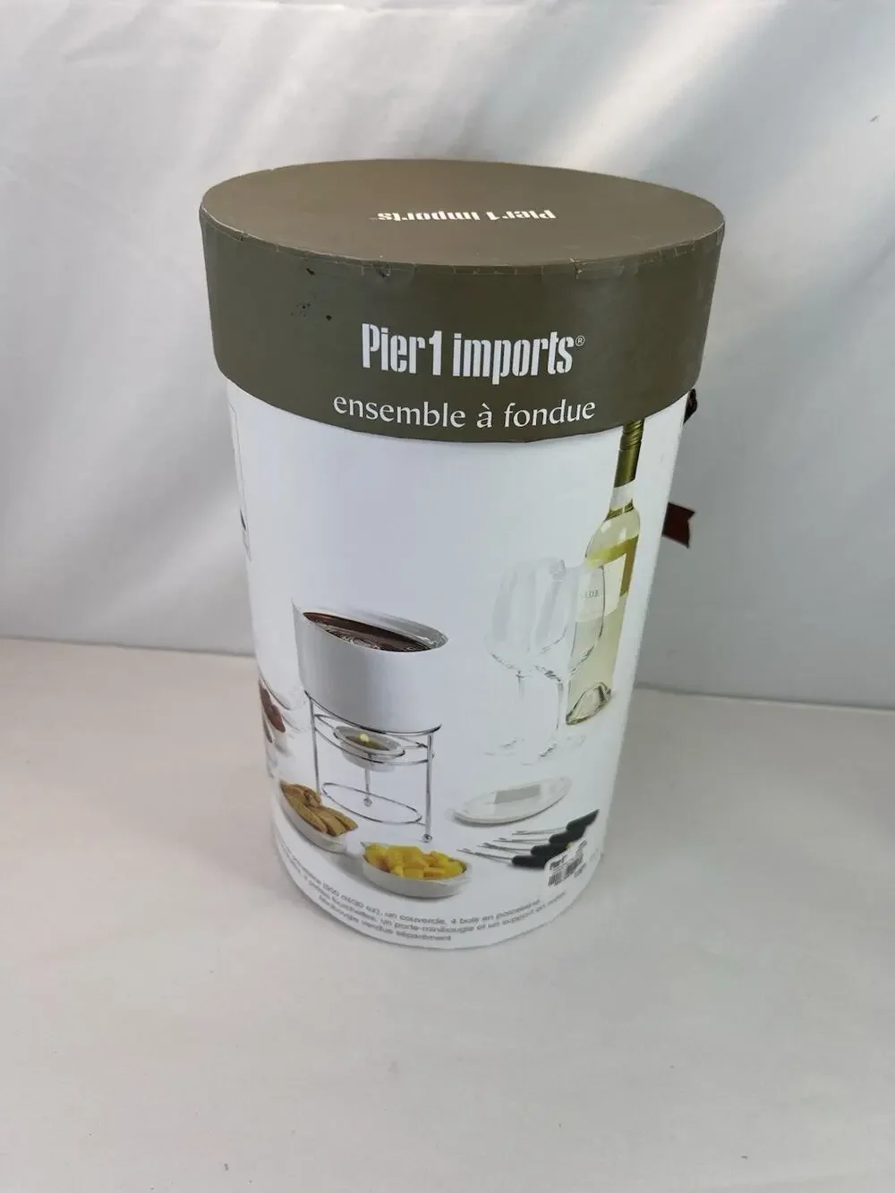 Pier 1 Imports White Porcelain Ceramic Fondue Set Chocolate Cheese Bowls Forks⁠